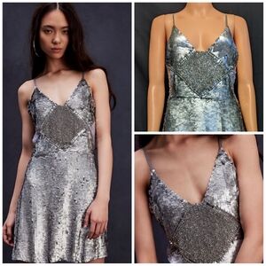 Free People Jen's Pirate Booty Silver Linings Mini slip Dress